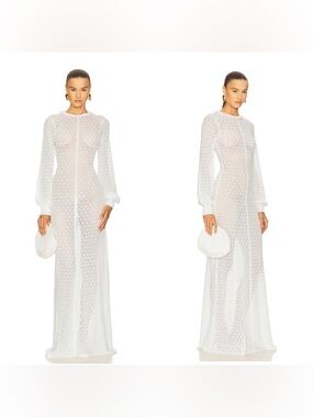 NWT HELSA Angilique Ruffle Crochet Gown in Ivory
